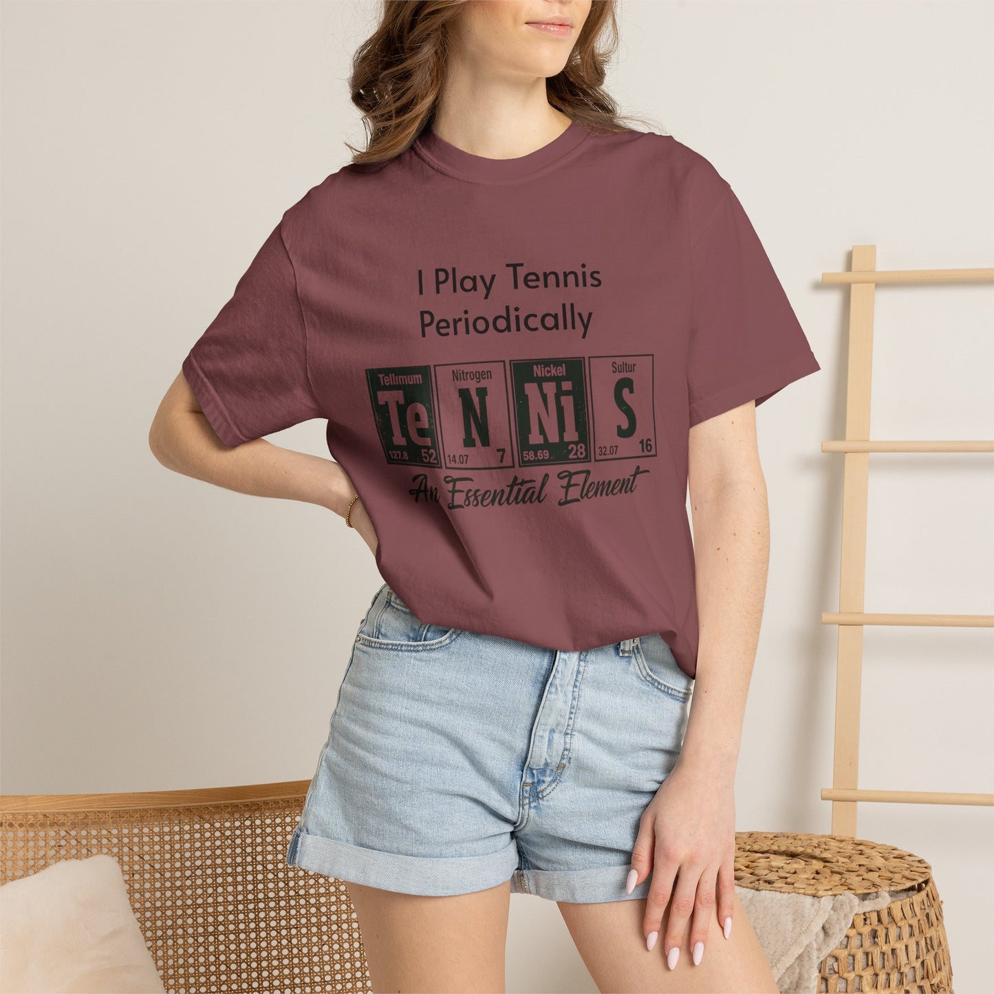 Tennis Periodically T‑Shirt — “An Essential Element” Chemistry Tennis Tee