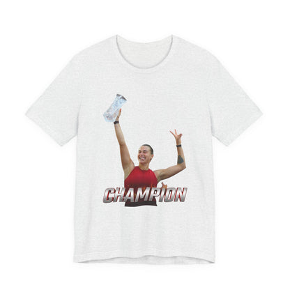 Aryna Sabalenka Champion Victory T-Shirt — Athlete Holding Trophy Tee