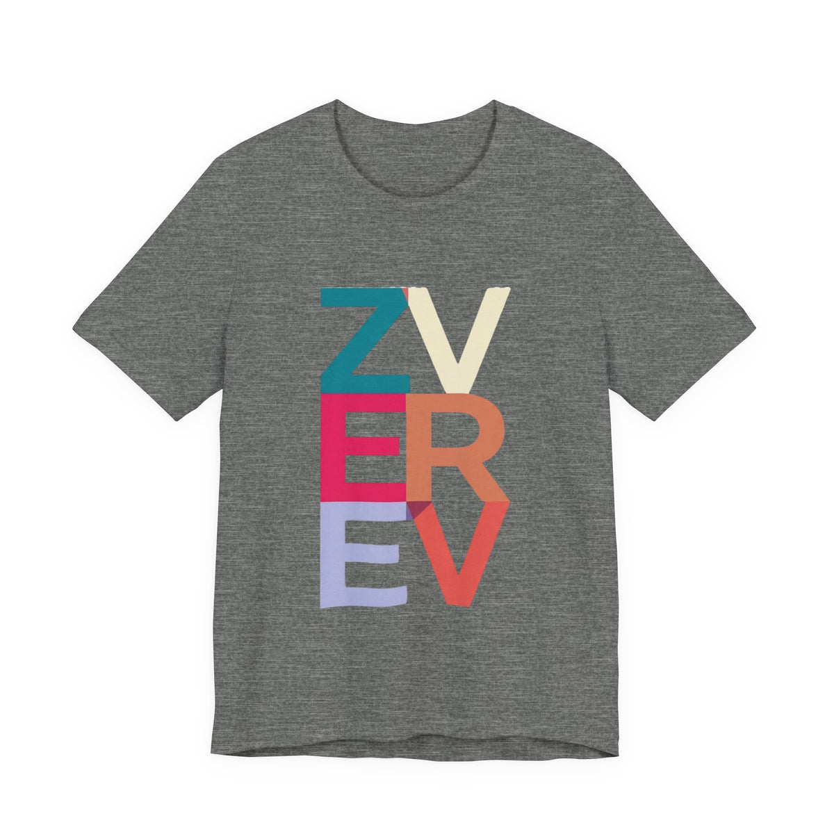 Retro Colorblock 'ZVEREV' Graphic Tee — Modern Minimalist Lettering Shirt