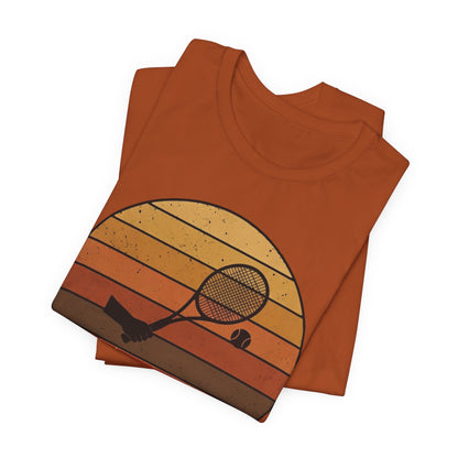 Retro Tennis Sunset Tee — Vintage Racket & Ball Graphic T‑Shirt