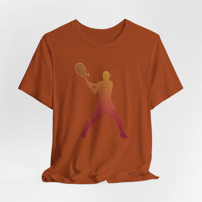 Tennis Player Silhouette Tee — Sunset Racket Graphic Shirt