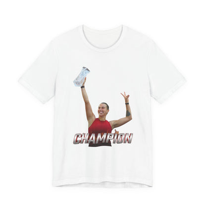 Aryna Sabalenka Champion Victory T-Shirt — Athlete Holding Trophy Tee