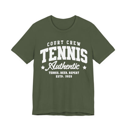 Tennis Court Crew Tee — "Tennis Authentic: Tennis. Beer. Repeat." Graphic Shirt
