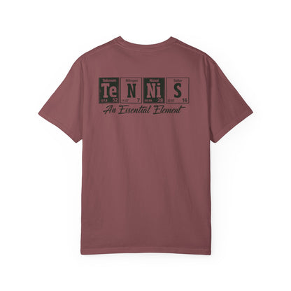 Tennis Graphic T-Shirt — 'Tennis: An Essential Element' Vintage Player Collage