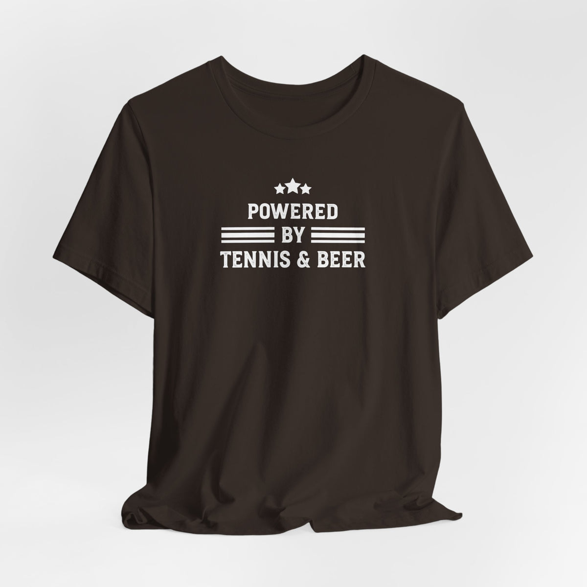 T-Shirt — "Powered by Tennis & Beer" Graphic Tee