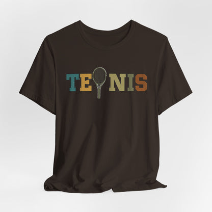 Tennis Retro Graphic Tee — Vintage Racket Lettering Shirt