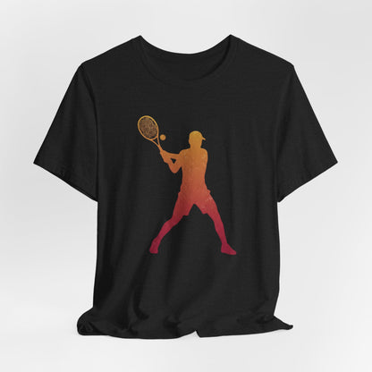 Tennis Player Silhouette Tee — Sunset Racket Graphic Shirt
