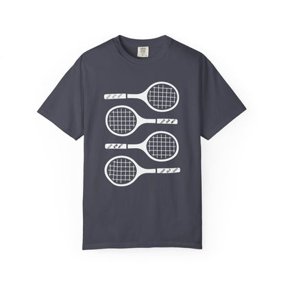 Tennis Rackets Graphic T-Shirt — Vintage-Inspired Garment-Dyed Tee