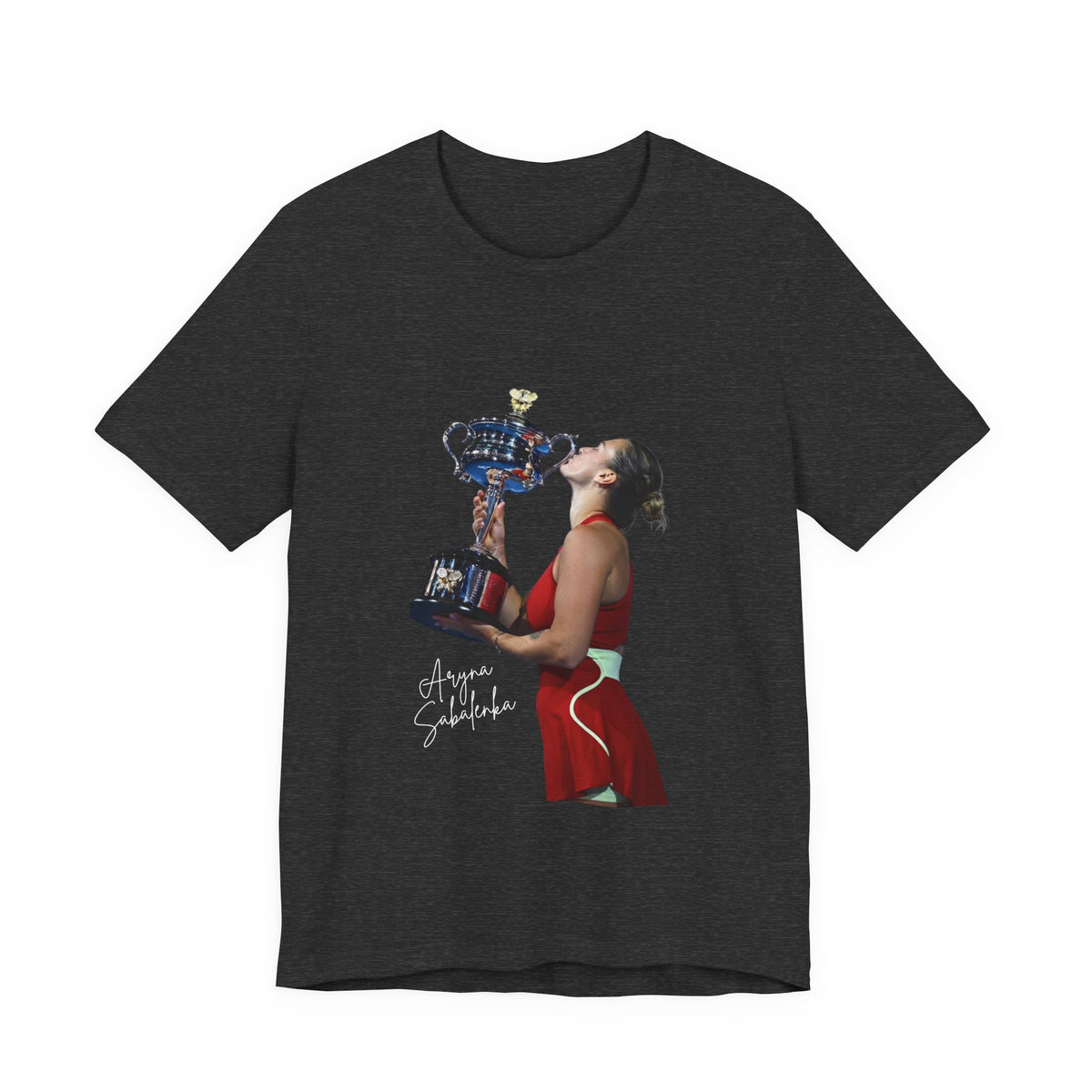 Tennis Champion Sabalenka — Woman Kissing Trophy Graphic T-Shirt