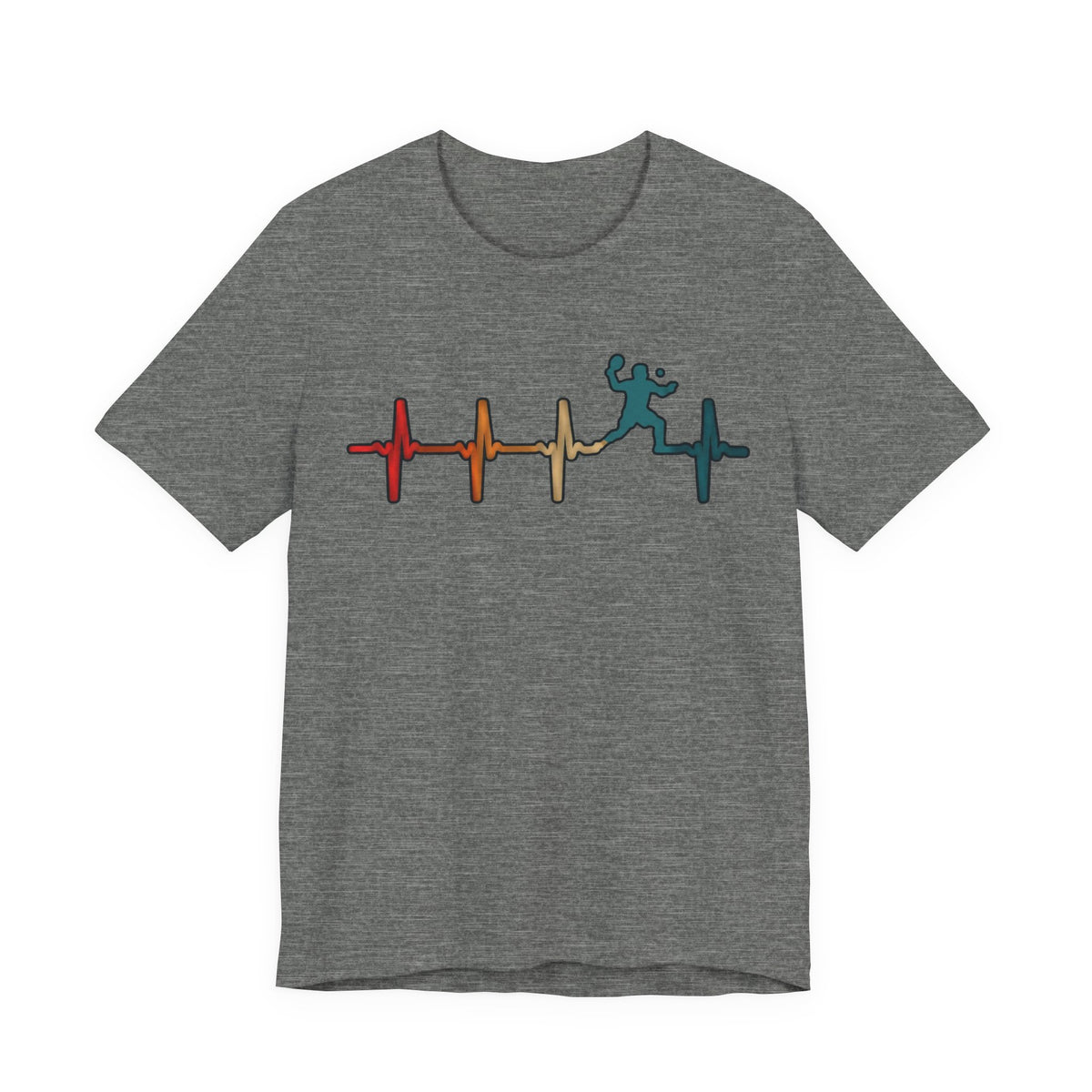 Heartbeat Tennis T‑Shirt — Colorful Surf Pulse Graphic Tee
