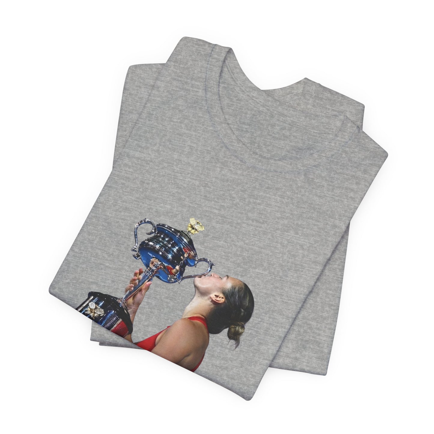 Tennis Champion Sabalenka — Woman Kissing Trophy Graphic T-Shirt