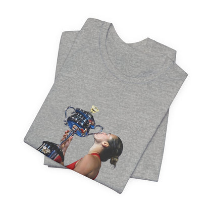 Tennis Champion Sabalenka — Woman Kissing Trophy Graphic T-Shirt