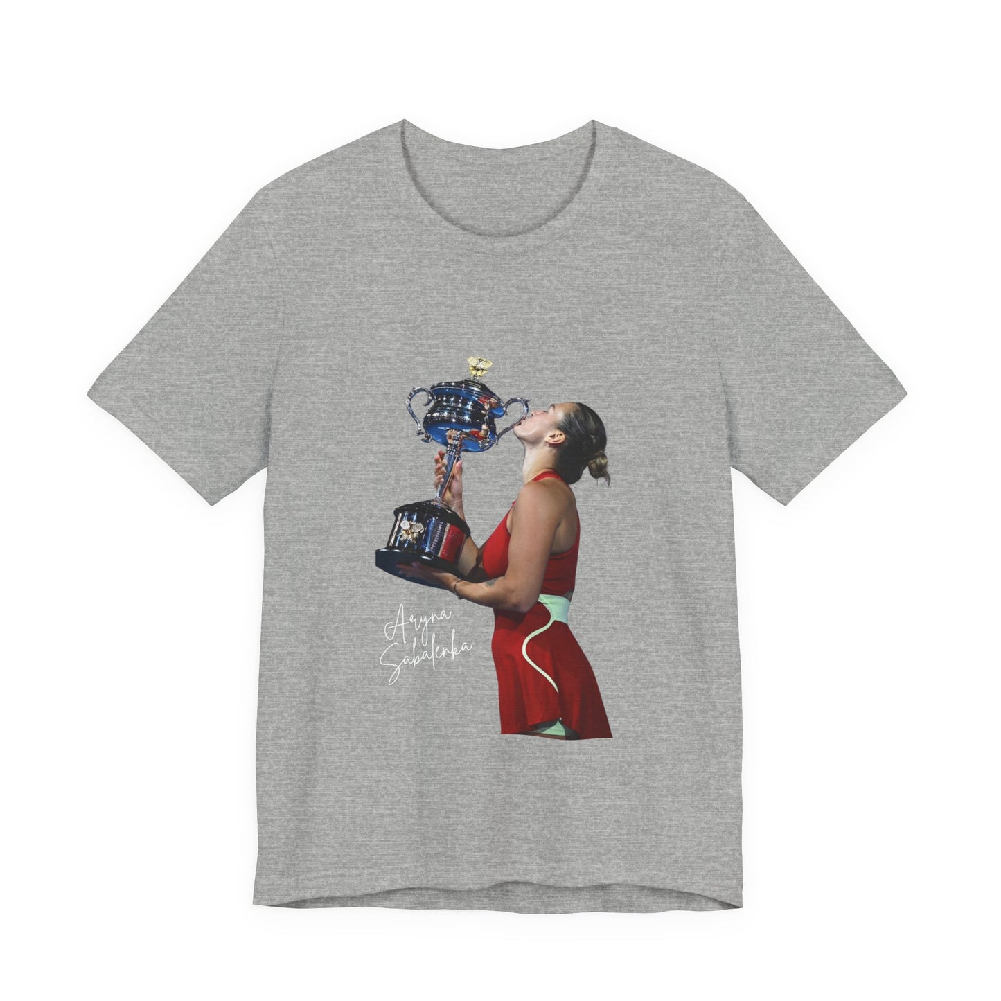 Tennis Champion Sabalenka — Woman Kissing Trophy Graphic T-Shirt