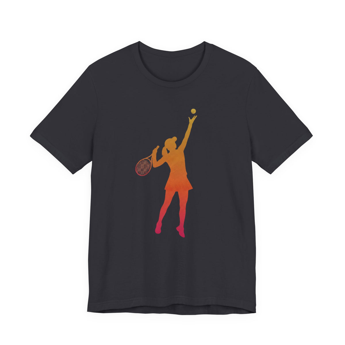 Tennis Serve Silhouette Tee — Gradient Female Tennis Player Graphic T‑Shirt