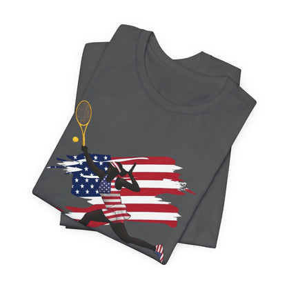 US Open 2026 Tennis T‑Shirt — American Flag Tennis Player Graphic Tee