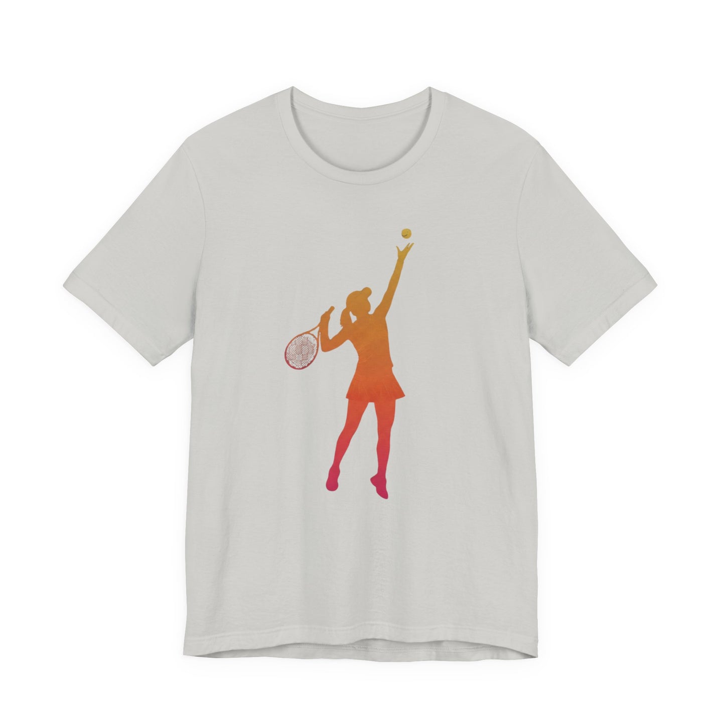 Tennis Serve Silhouette Tee — Gradient Female Tennis Player Graphic T‑Shirt