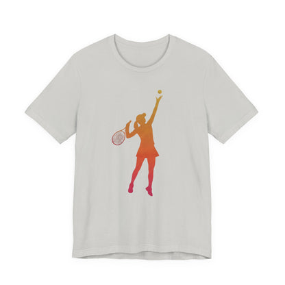 Tennis Serve Silhouette Tee — Gradient Female Tennis Player Graphic T‑Shirt