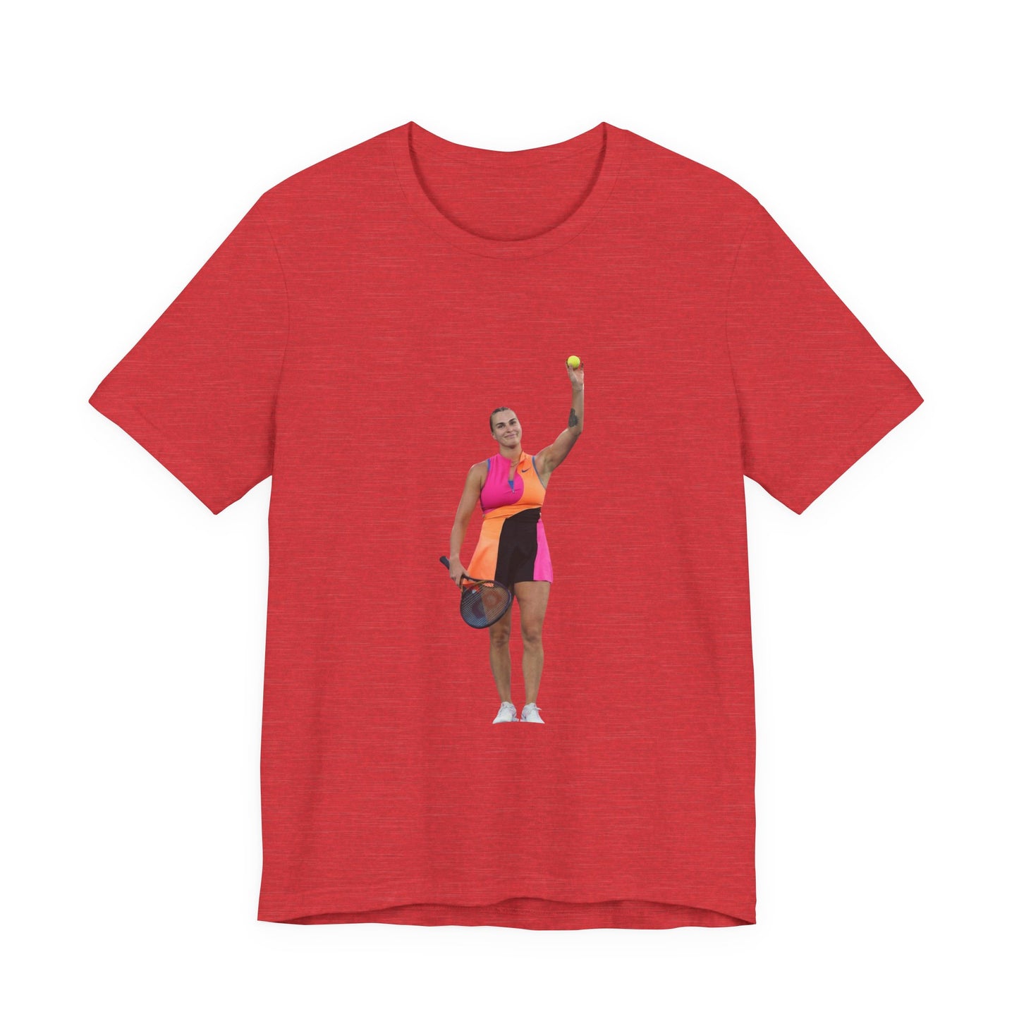 Tennis Player Aryna Sabalenka Graphic Tee — Woman Serving with Racket and ball