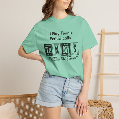 Tennis Periodically T‑Shirt — “An Essential Element” Chemistry Tennis Tee