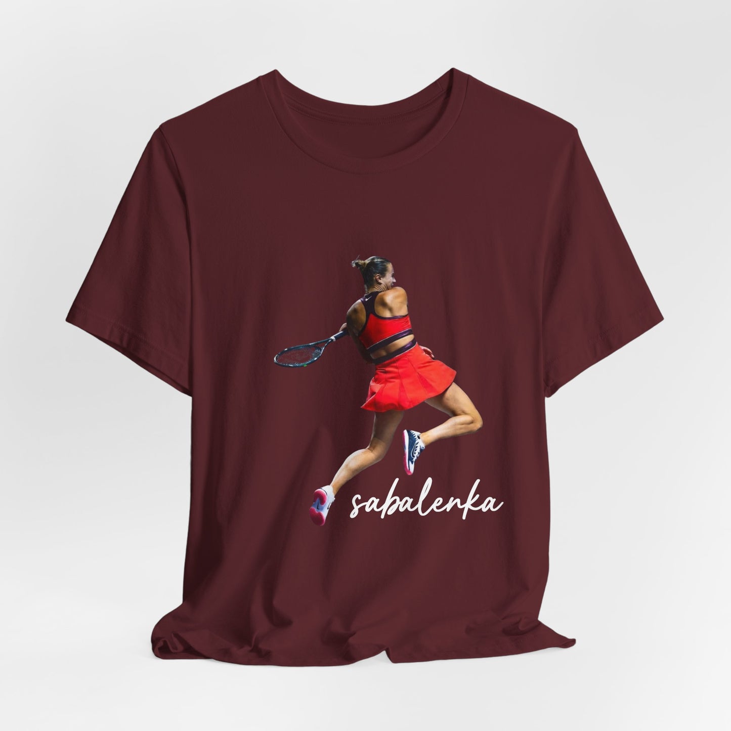 Tennis Player Sabalenka Graphic Tee — Women’s Red Dress Tennis Apparel