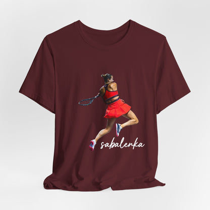 Tennis Player Sabalenka Graphic Tee — Women’s Red Dress Tennis Apparel