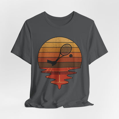 Retro Tennis Sunset Tee — Vintage Racket & Ball Graphic T‑Shirt
