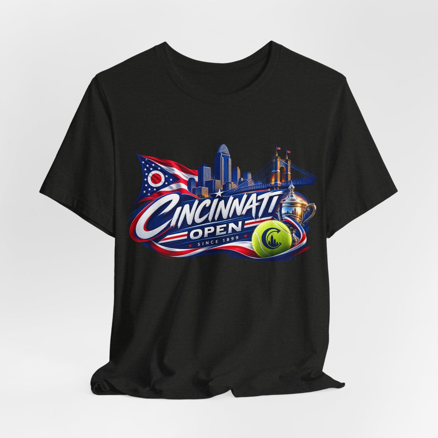 Cincinnati Open Tennis T‑Shirt – City Skyline & Tennis Ball Graphic