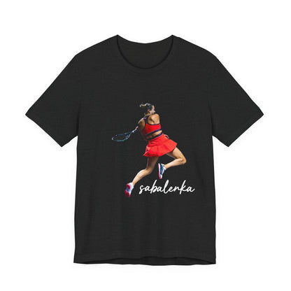 Tennis Player Sabalenka Graphic Tee — Women’s Red Dress Tennis Apparel