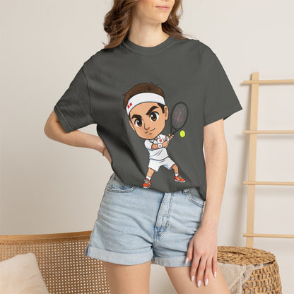 Federer Cartoon Tennis T-Shirt — Retro Athlete Graphic Tee
