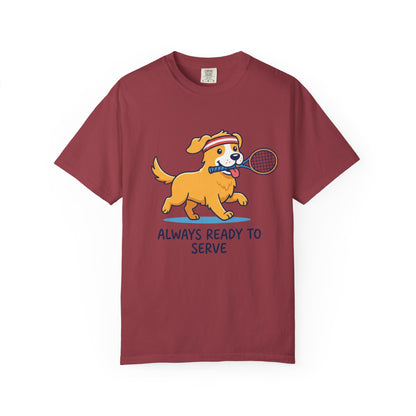 T-Shirt — "Always Ready to Serve" Golden Retriever Tennis Dog Graphic