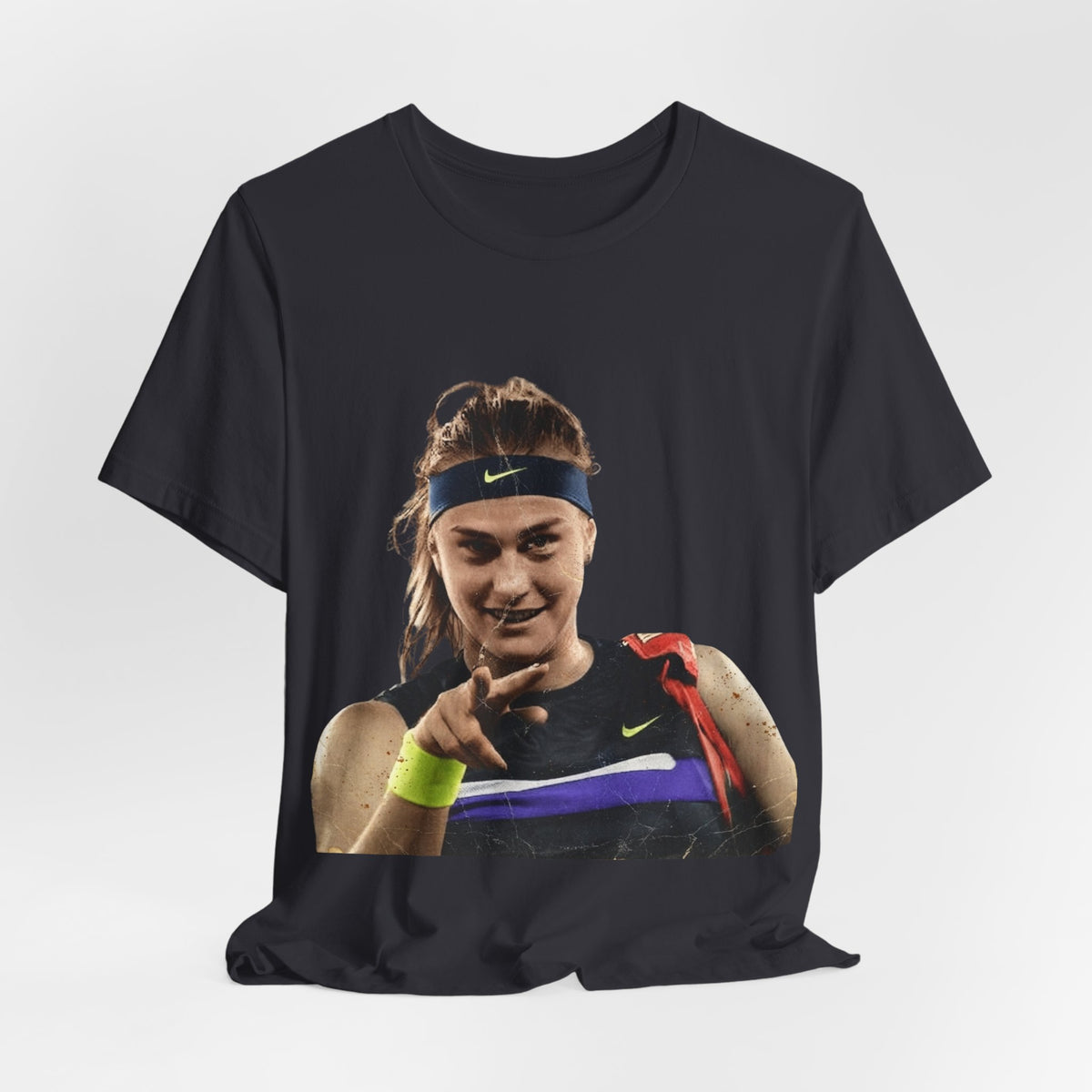 Tennis Player Sabalenka Graphic Tee — Pointing Victory Photo T‑Shirt