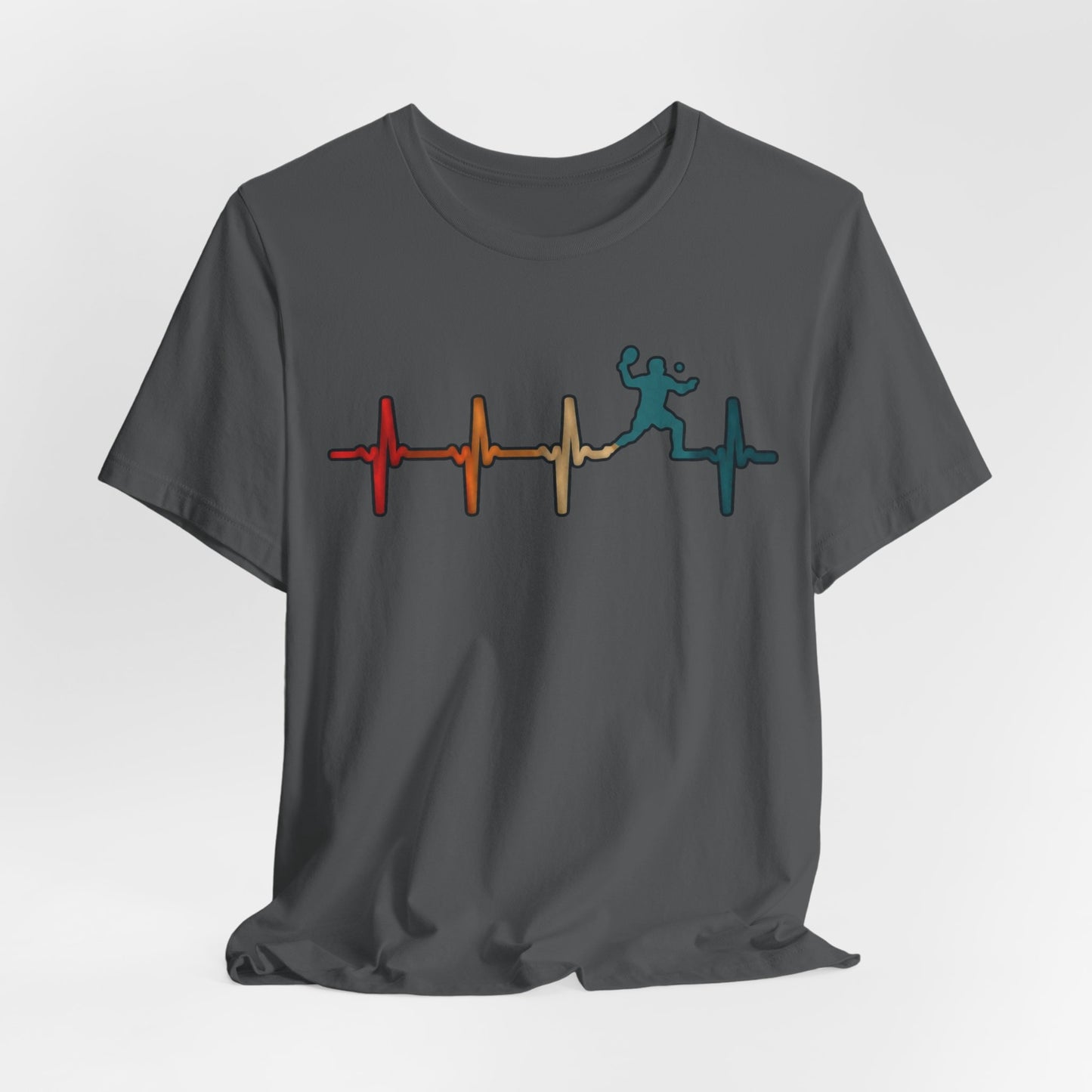 Heartbeat Tennis T‑Shirt — Colorful Surf Pulse Graphic Tee