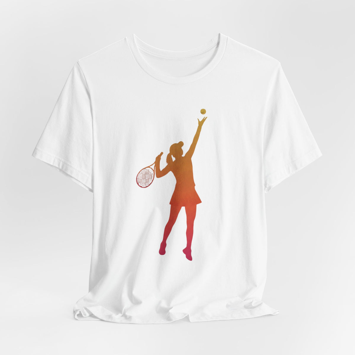 Tennis Serve Silhouette Tee — Gradient Female Tennis Player Graphic T‑Shirt