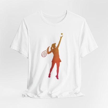Tennis Serve Silhouette Tee — Gradient Female Tennis Player Graphic T‑Shirt