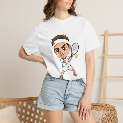Federer Cartoon Tennis T-Shirt — Retro Athlete Graphic Tee