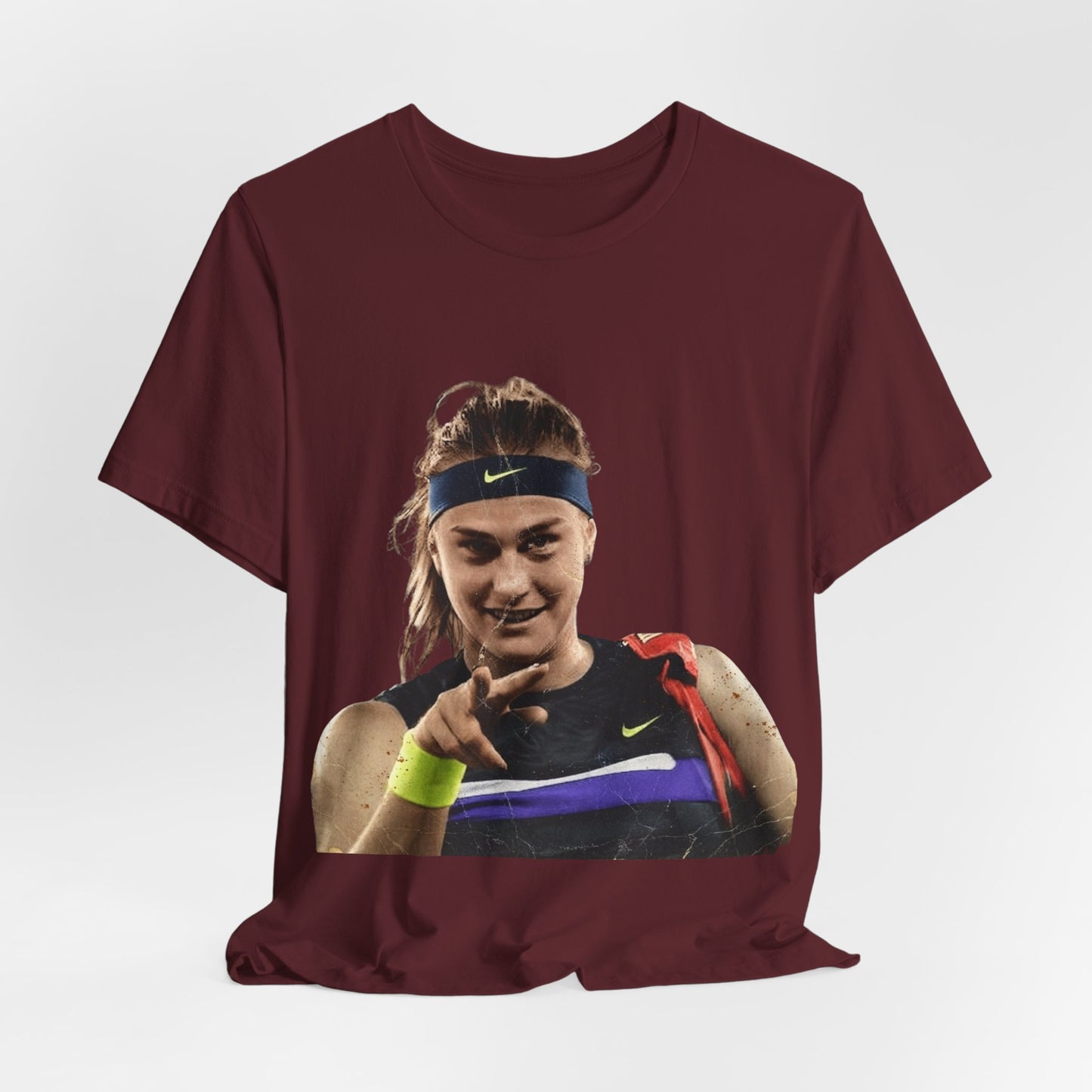 Tennis Player Sabalenka Graphic Tee — Pointing Victory Photo T‑Shirt