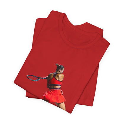 Tennis Player Sabalenka Graphic Tee — Women’s Red Dress Tennis Apparel