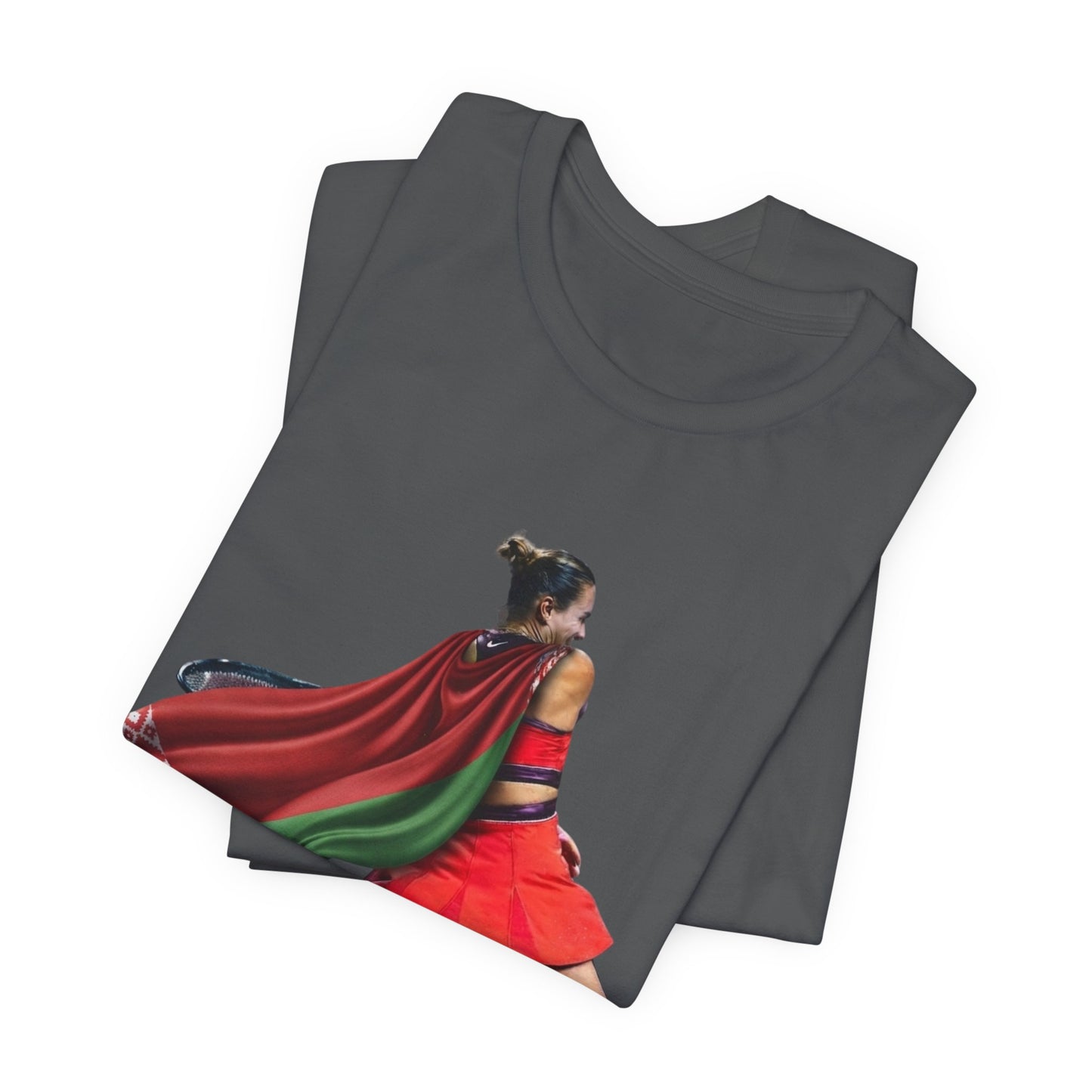 Runner Superhero Sabalenka T‑Shirt — Empowering Female Athlete Tee with Cape Graphic