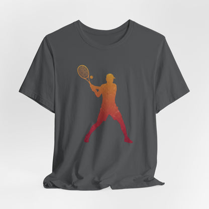 Tennis Player Silhouette Tee — Sunset Racket Graphic Shirt
