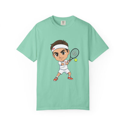 Federer Cartoon Tennis T-Shirt — Retro Athlete Graphic Tee