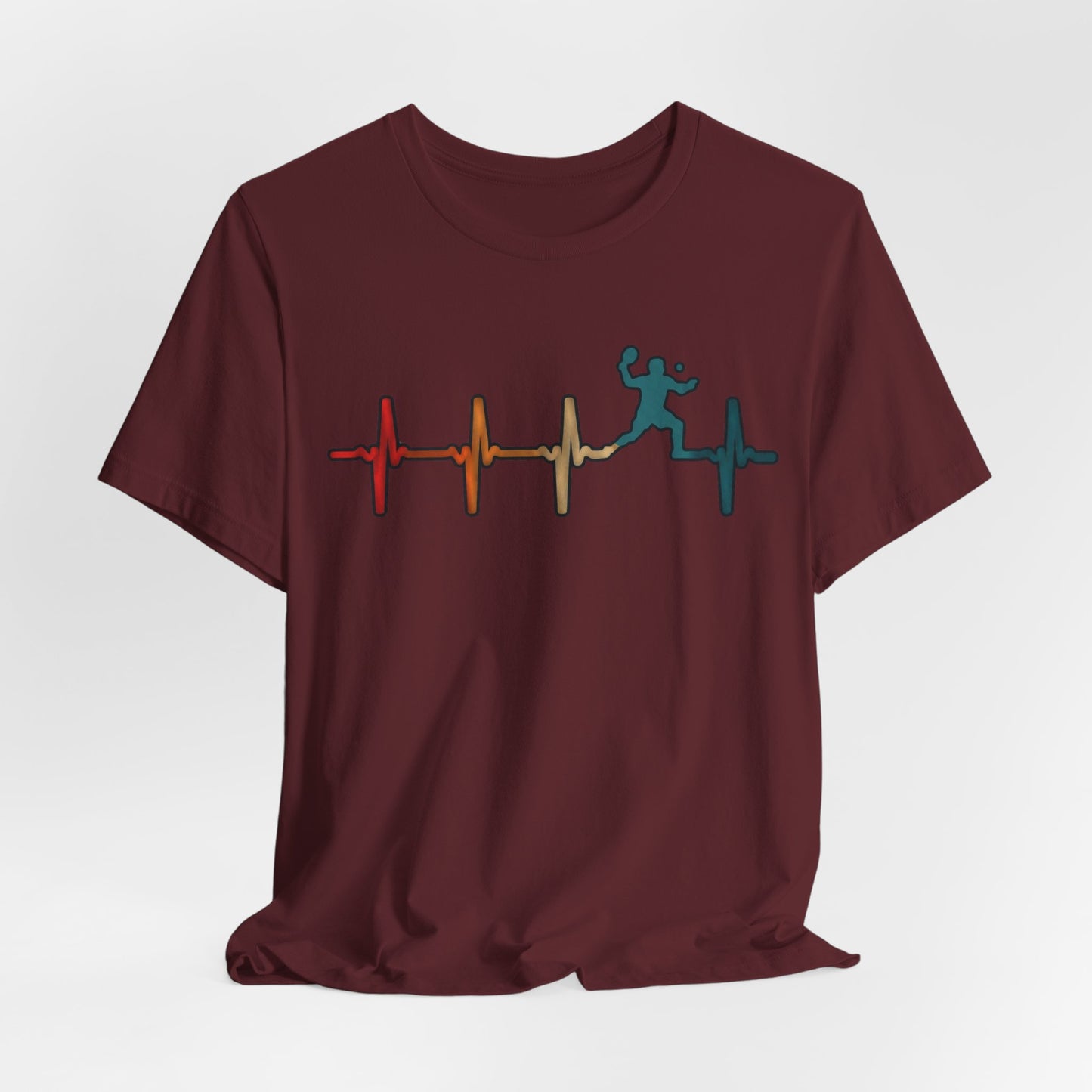 Heartbeat Tennis T‑Shirt — Colorful Surf Pulse Graphic Tee