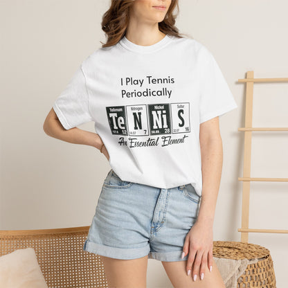 Tennis Periodically T‑Shirt — “An Essential Element” Chemistry Tennis Tee