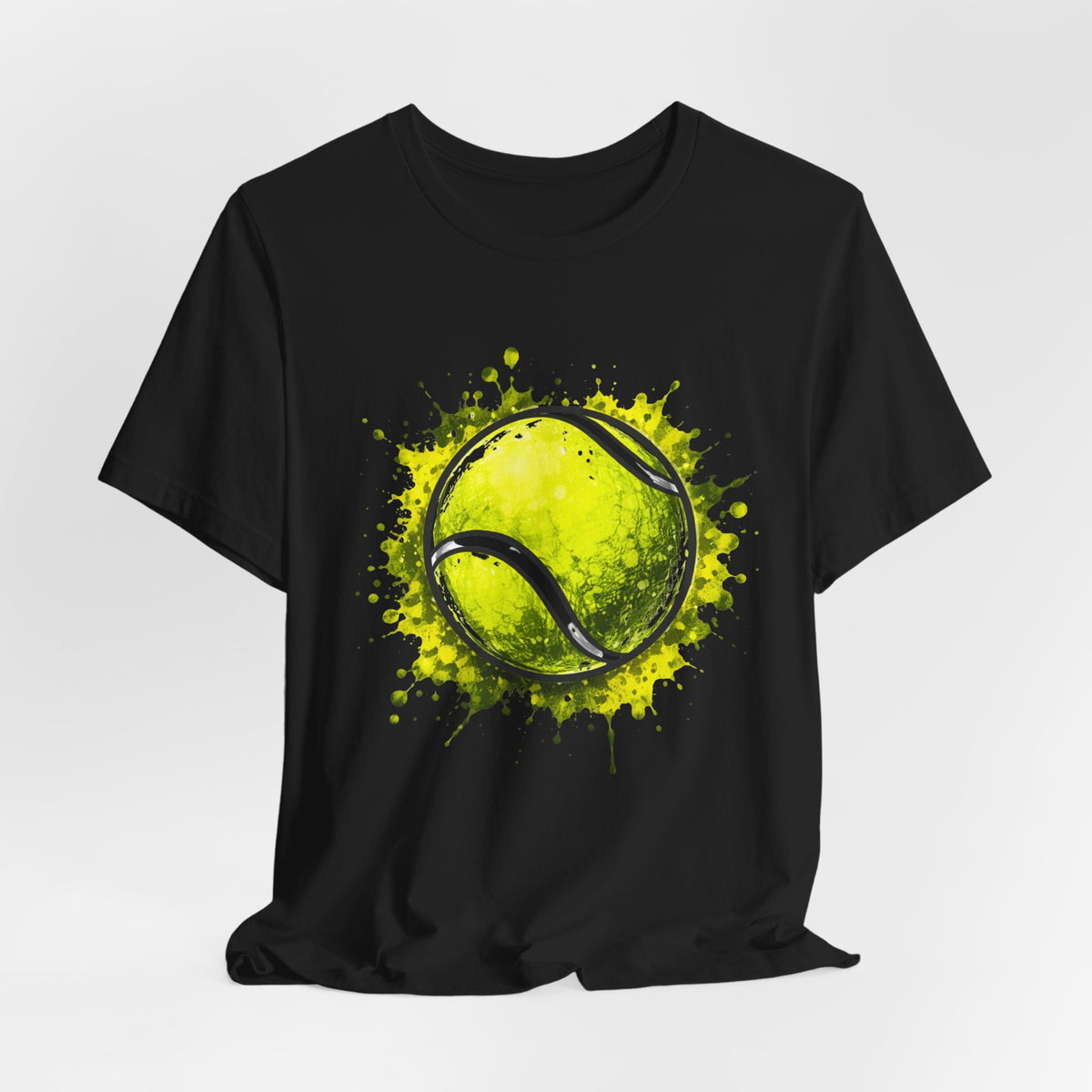 Tennis Tee — Watercolor Ball & Cartoon Player Short Sleeve Shirt