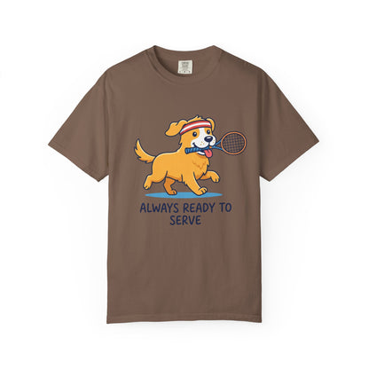 T-Shirt — "Always Ready to Serve" Golden Retriever Tennis Dog Graphic