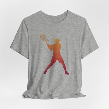 Tennis Player Silhouette Tee — Sunset Racket Graphic Shirt