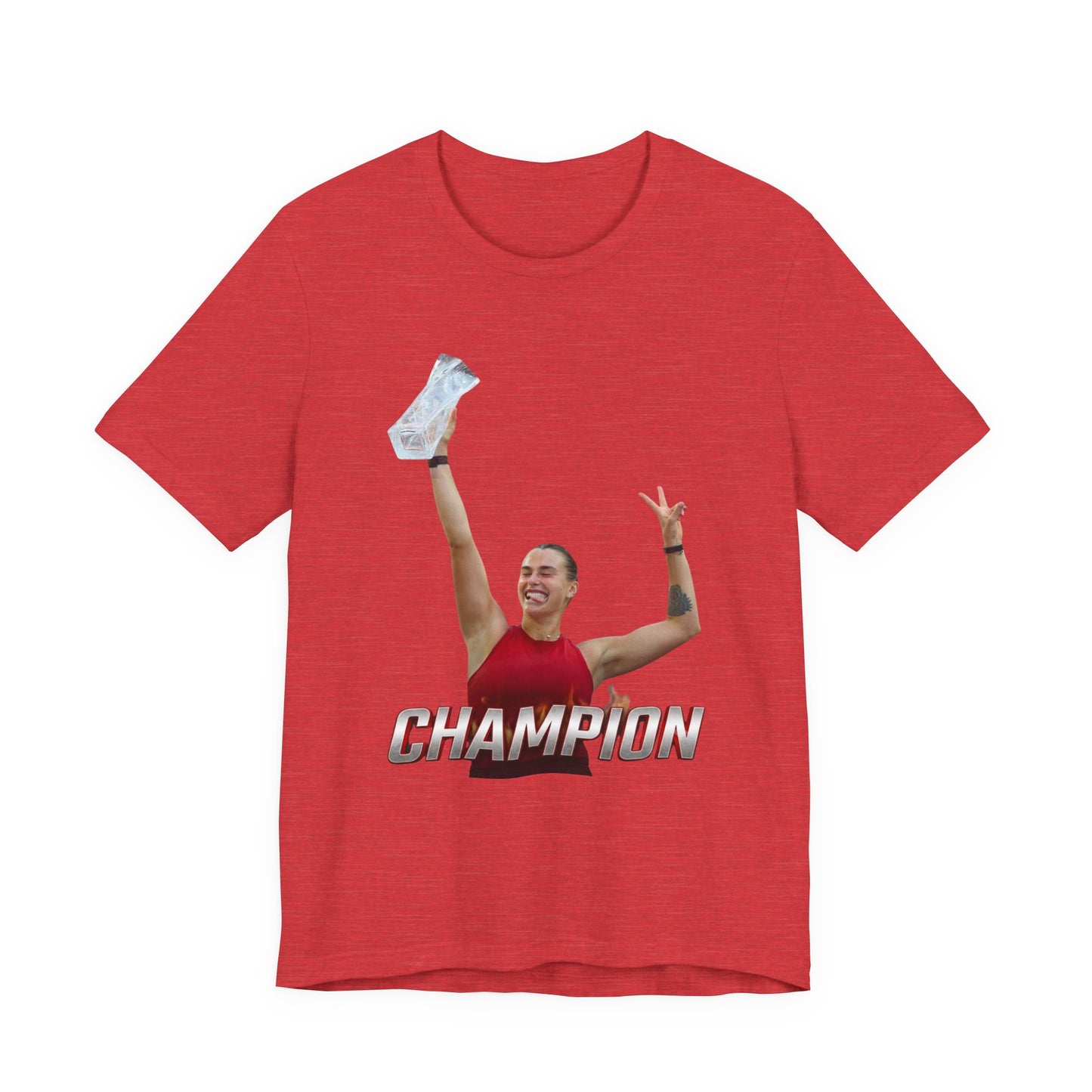 Aryna Sabalenka Champion Victory T-Shirt — Athlete Holding Trophy Tee