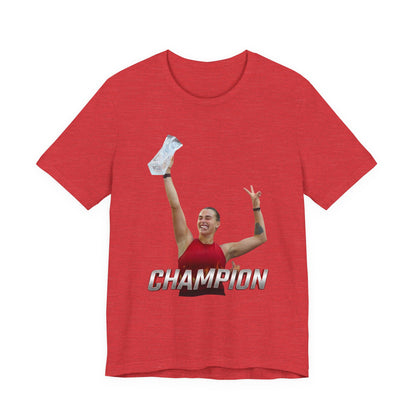 Aryna Sabalenka Champion Victory T-Shirt — Athlete Holding Trophy Tee