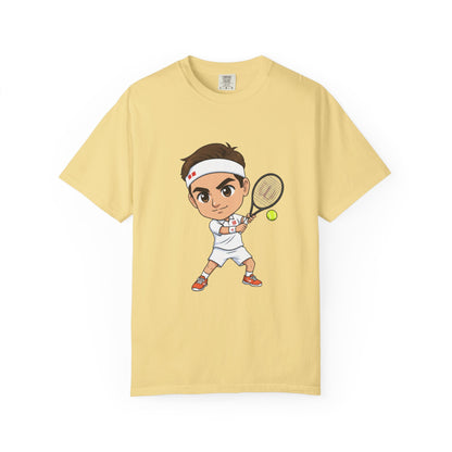 Federer Cartoon Tennis T-Shirt — Retro Athlete Graphic Tee