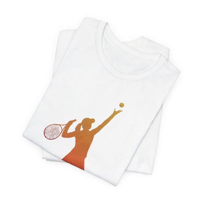 Tennis Serve Silhouette Tee — Gradient Female Tennis Player Graphic T‑Shirt