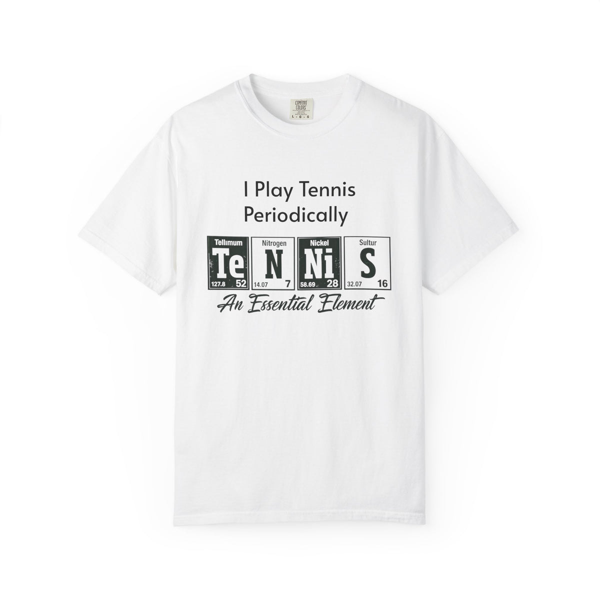 Tennis Periodically T‑Shirt — “An Essential Element” Chemistry Tennis Tee